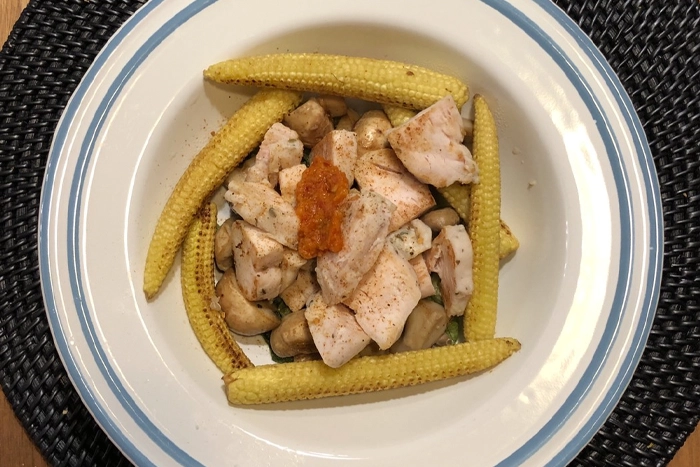 香煎玉米筍與雞胸肉